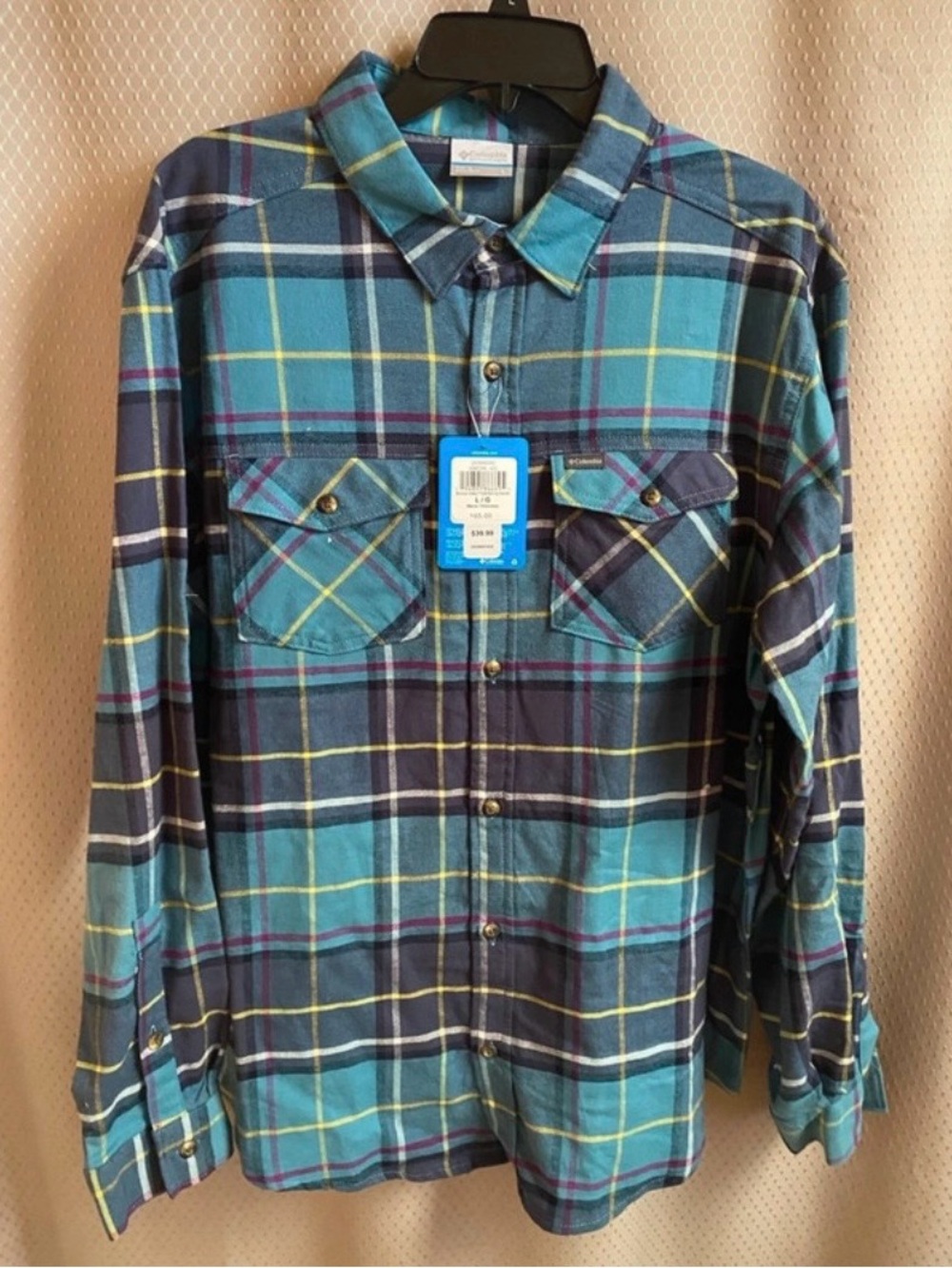 Columbia Teal and Navy Plaid Button-Down Shirt